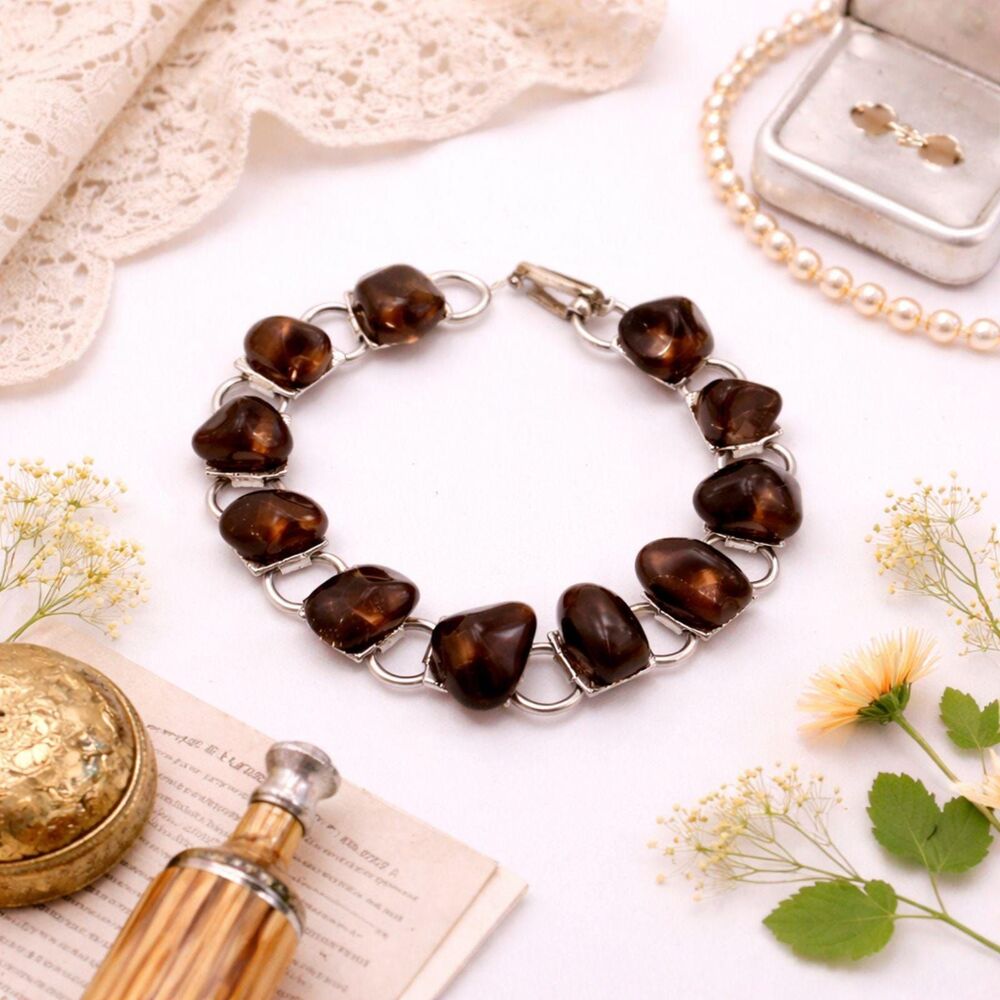 Vintage Tumbled Stone Link Silver Tone Bracelet